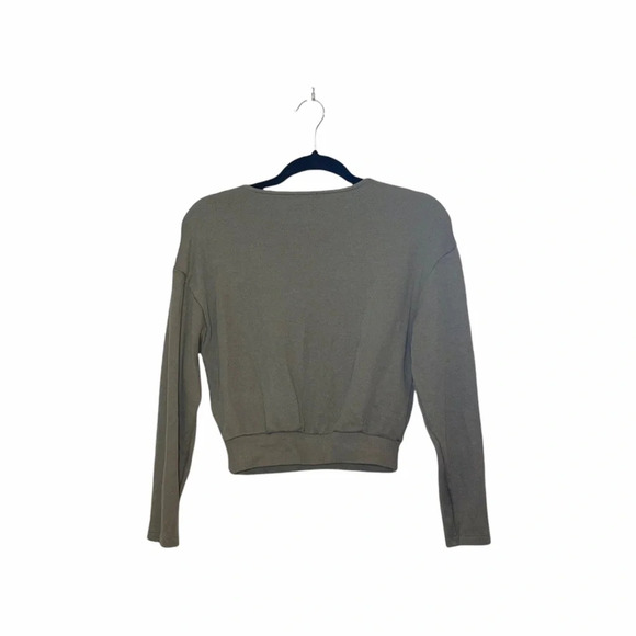 Zara Olive Green Knit Long Sleeve Pullover Cropped Sweatshirt Small Women’s - Picture 6 of 11